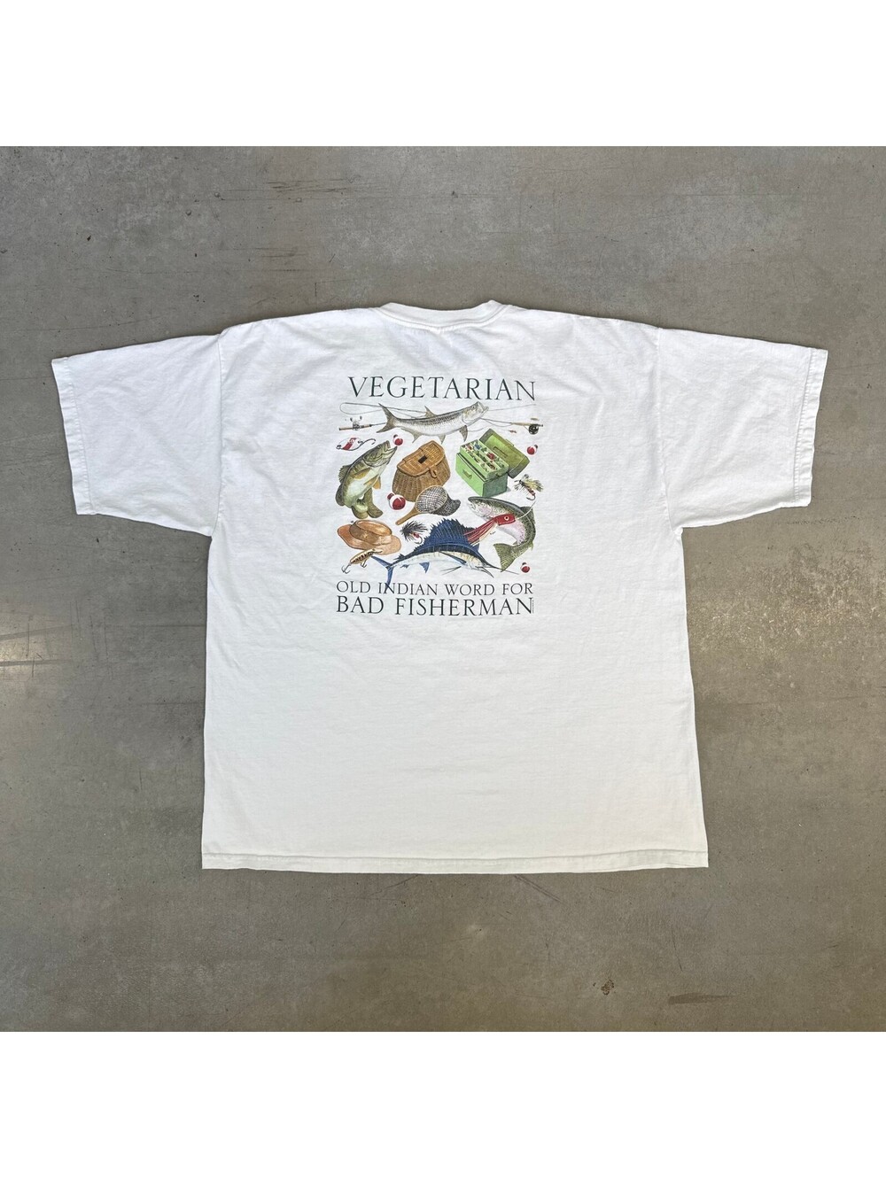 Vintage 2000s Fisherman Comedy Graphic Flawed T-Shirt White XXL